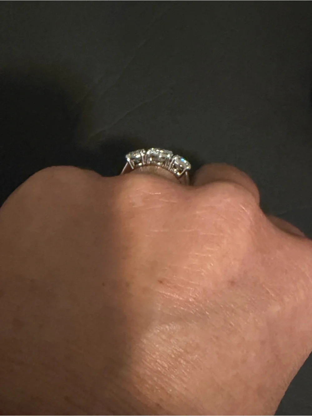 3.02 Carat Three-Stone Diamond & White Gold Engagement/Anniversary Ring, Sz 6.5